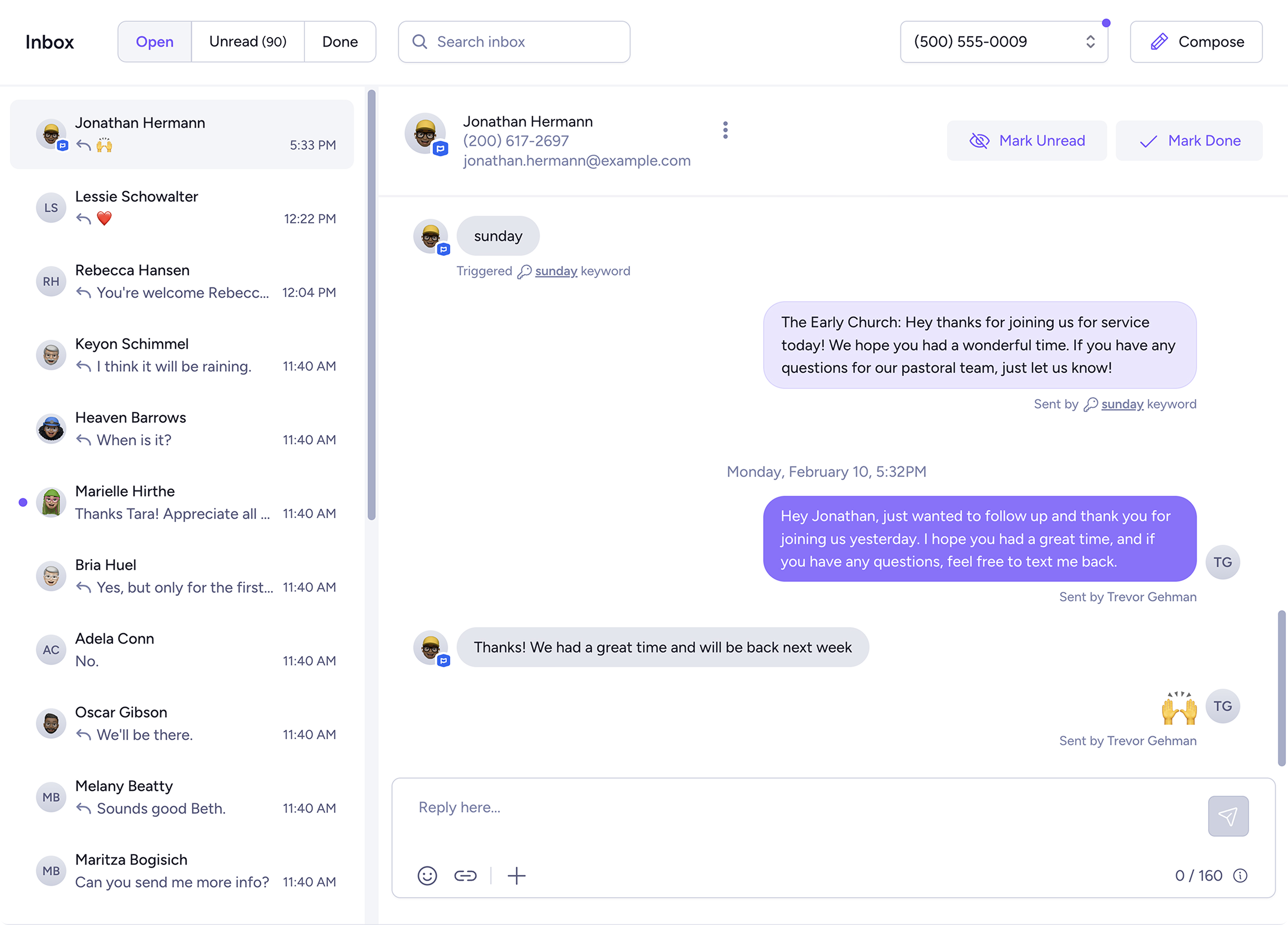 New design of Clearstream's text message inbox