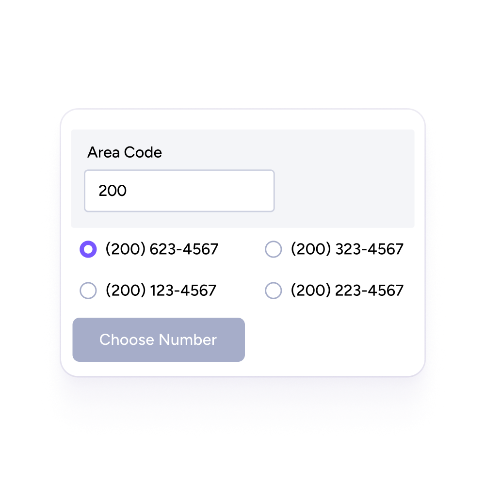 Pick a local phone number Pick your own number