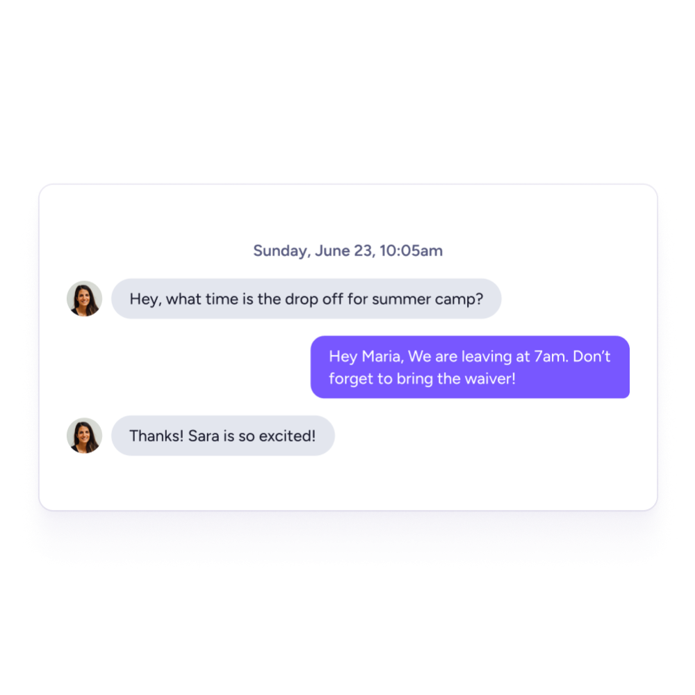 Answer parent questions Answering text message for camp