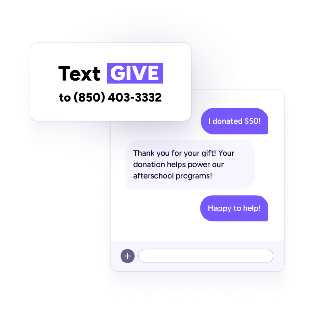 Receive text donations Text to give number