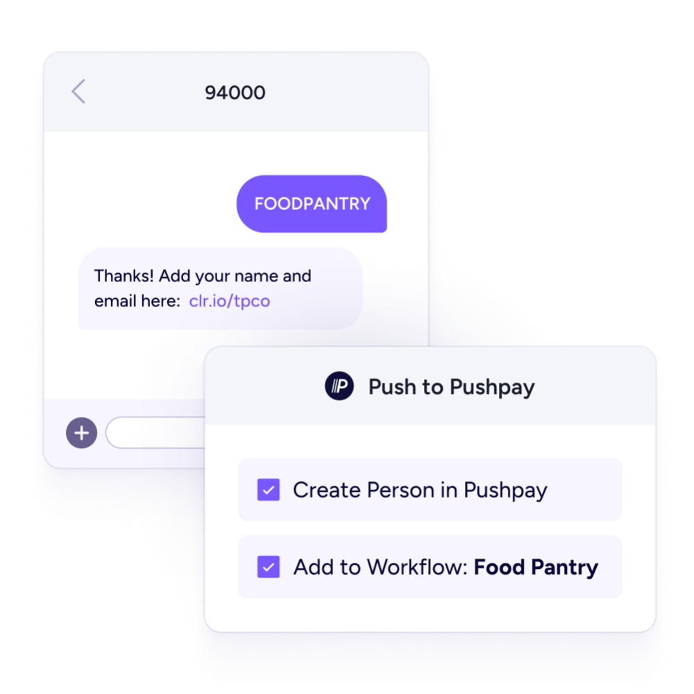 Create new profiles when someone uses a keyword Create person in Pushpay